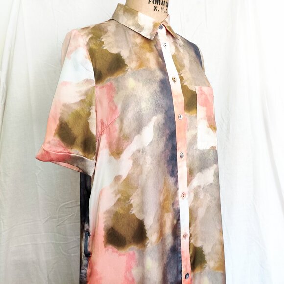 FRNCH Paris Abigail Maxi Shirt Dress in Silky Watercolor Tie Dye Print Small EUC - Picture 7 of 9